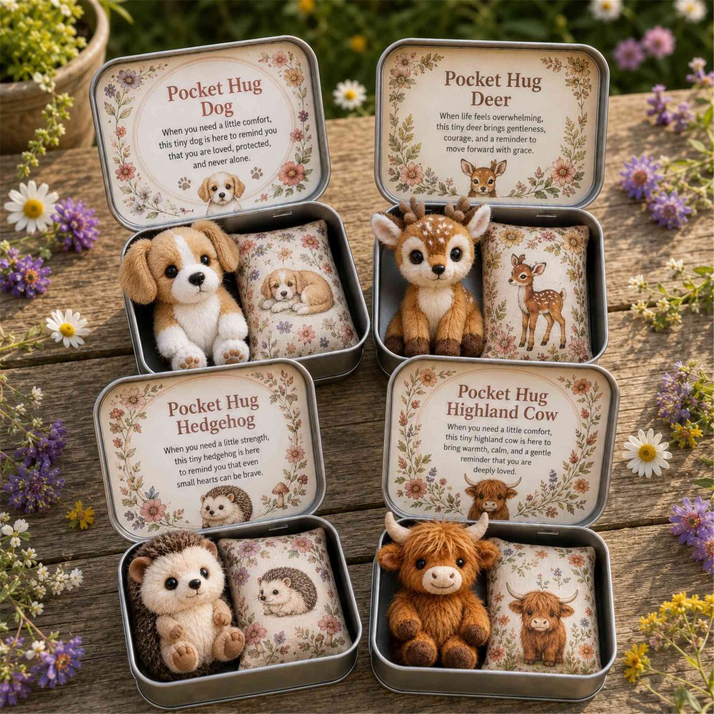 Personalized Pocket Hug Mini Plush Animal Gift Box with Name, Comfort Keepsake Tin with Cute Stuffed Animal, Heartfelt Gift for Family/Friends