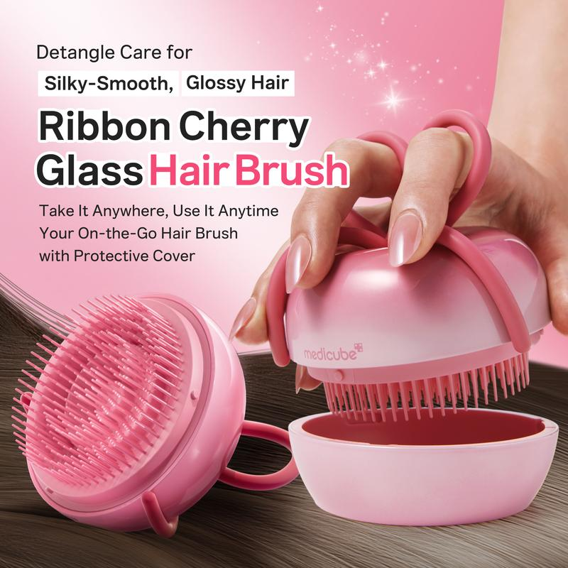 🎀 Ribbon Cherry Glass Hair Brush – Gentle Detangling for Smooth, Shiny Hair