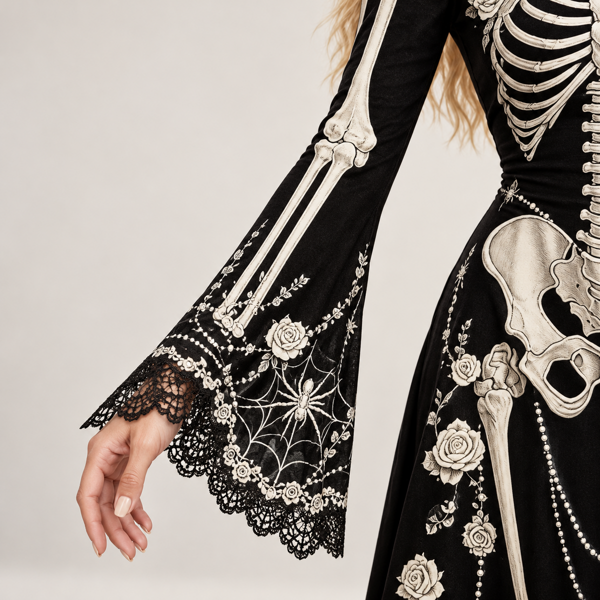 Skeleton & Rose Halloween Maxi Dress