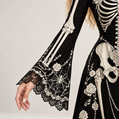Skeleton & Rose Halloween Maxi Dress