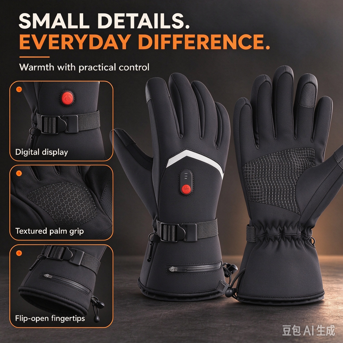 🔥 Rechargeable Heated Gloves with Digital Display & Flip-Open Fingertips