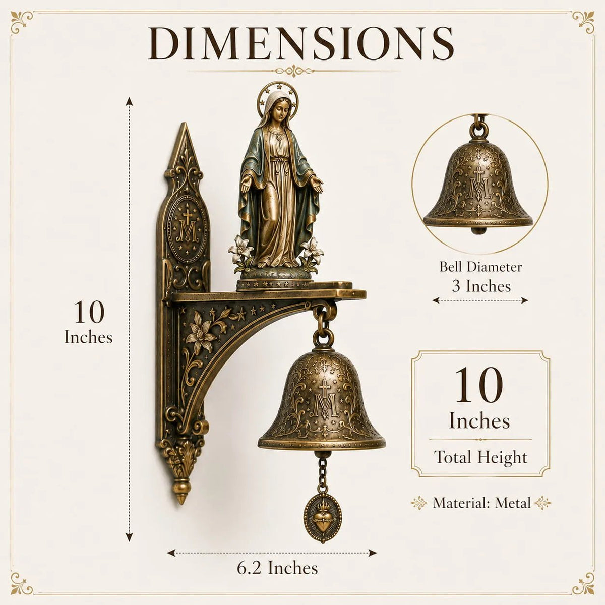 ✨Our Lady of Grace Bronze Miraculous Medal Wall Bell | 🙏Catholic Religious Home & Garden Decor"