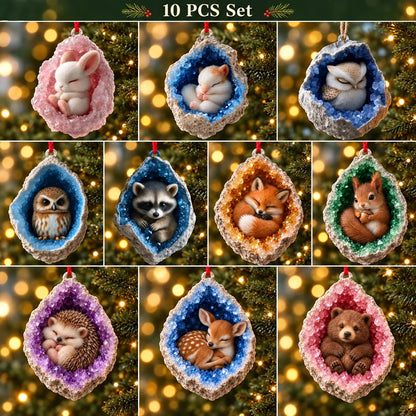 🎄Early Bird Christmas Sale 50% OFF |✨Woodland Geode Animal Ornaments – Tiny Christmas Friends Hidden in Crystal Magic