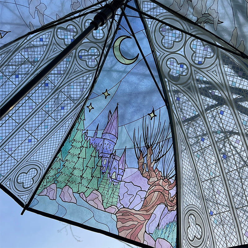 Vintage Stained Glass Magic Castle Transparent Umbrella