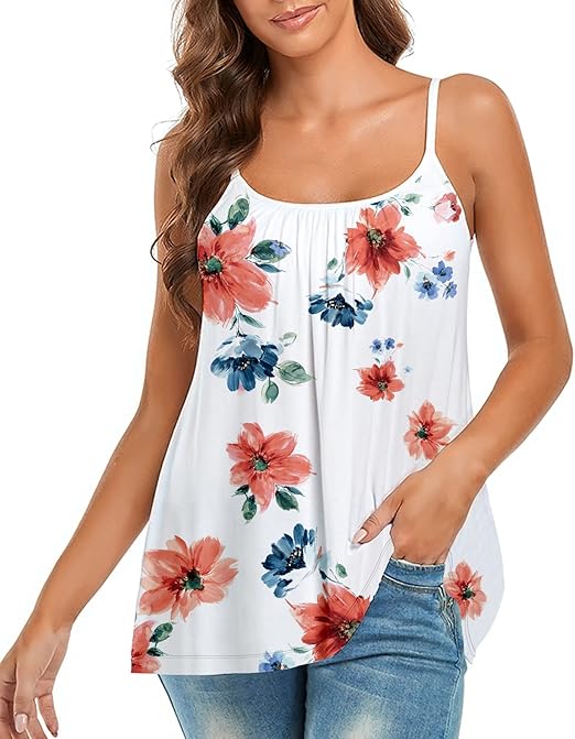 Women's Cool Flowy Bra Cami | with Built-in Cups | Relaxed Fit | Adjustable Spaghetti Strap