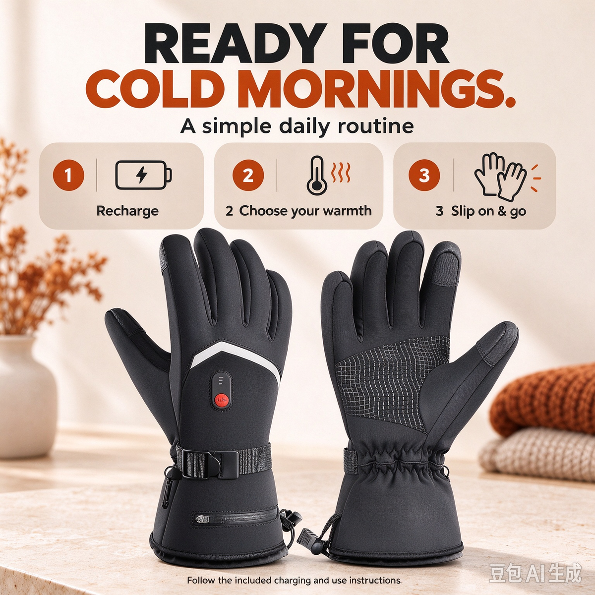 🔥 Rechargeable Heated Gloves with Digital Display & Flip-Open Fingertips