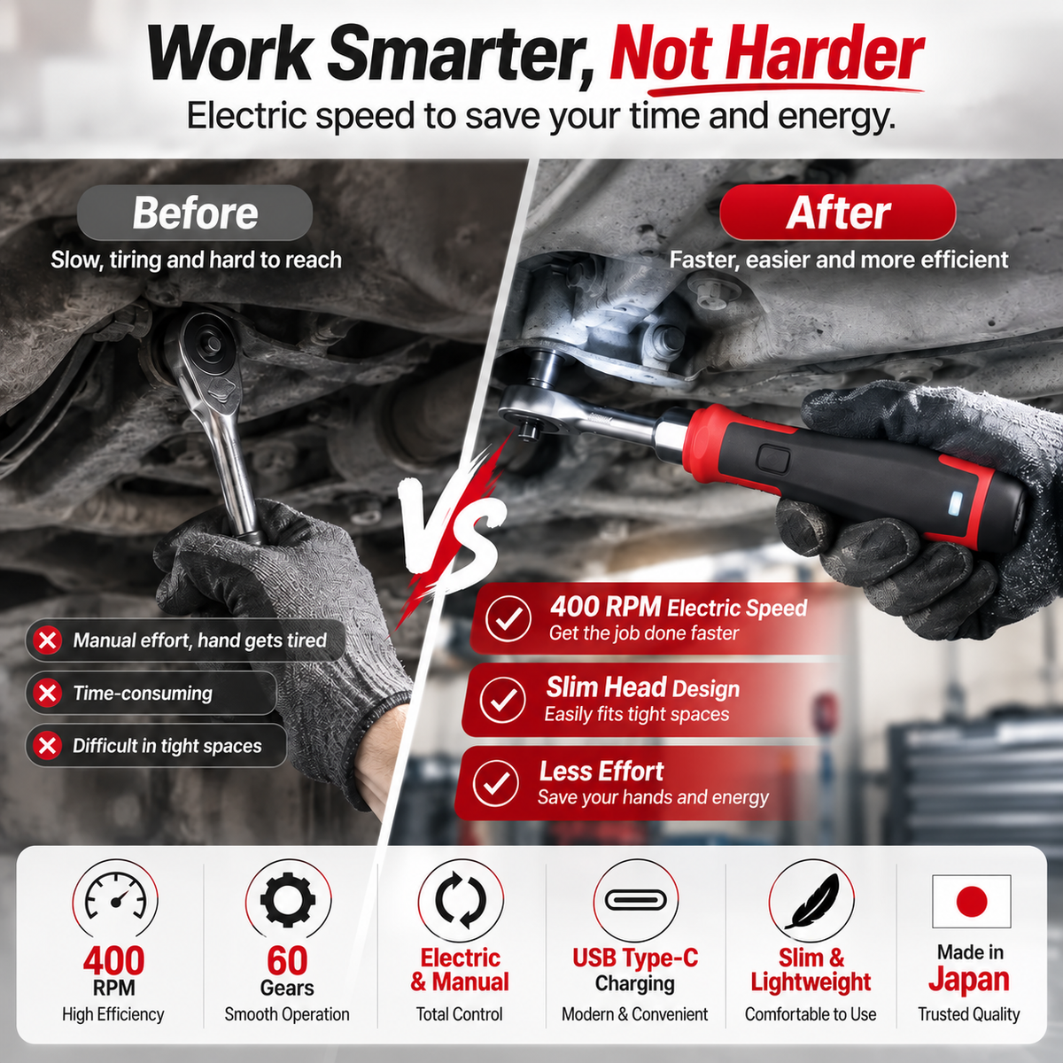 Cordless Electric Slim Ratchet Set | 400 RPM 31-Bit Tool Kit
