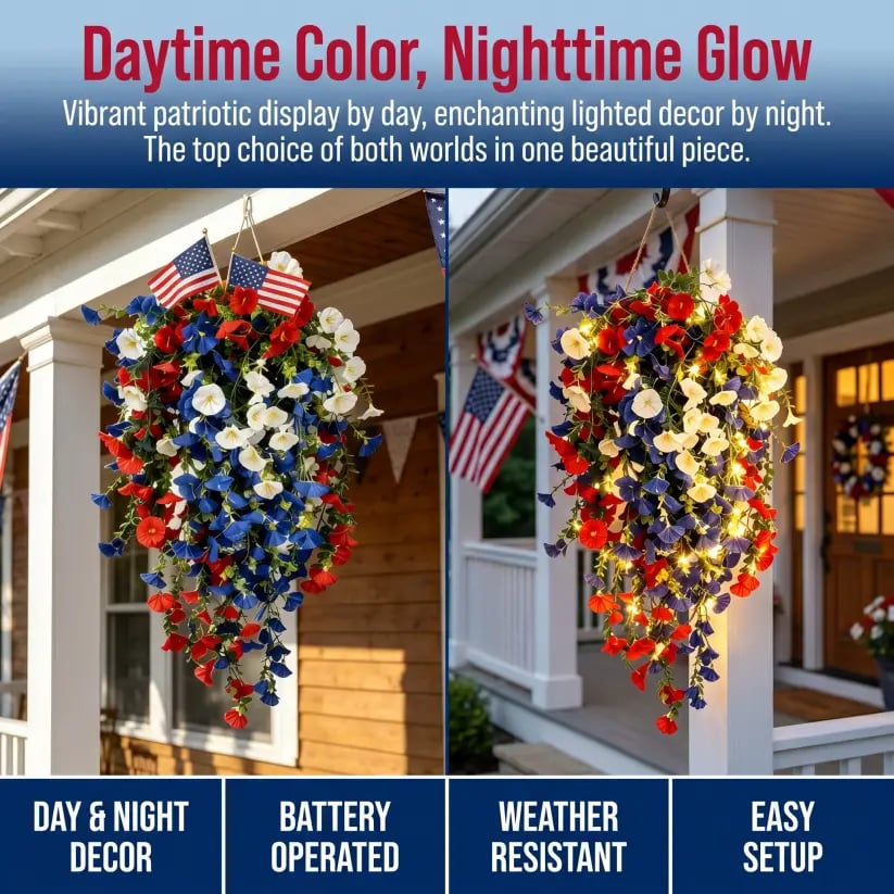 ✨ Celebrate America’s 250th Anniversary with Patriotic Hanging Flower Baskets