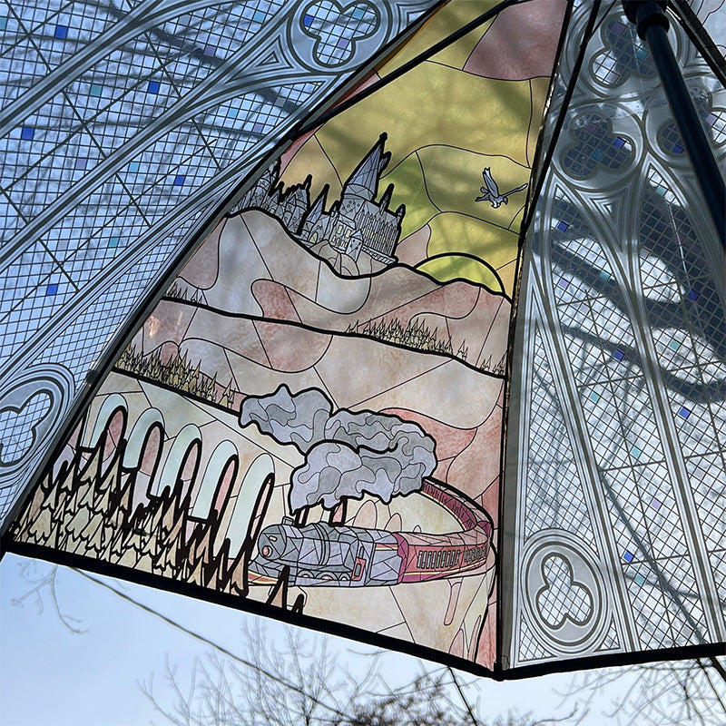 Vintage Stained Glass Magic Castle Transparent Umbrella