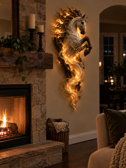 🔥Last Day 49% OFF -🐎 Emberlight Rearing Horse Wall Sculpture | Illuminated 3D Decor