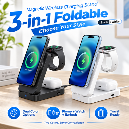⚡ 3-in-1 Foldable Wireless Charging Station for iPhone, Apple Watch & AirPods