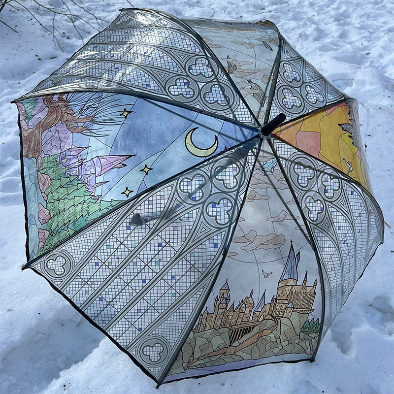 Vintage Stained Glass Magic Castle Transparent Umbrella