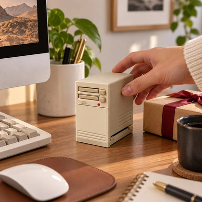 Vintage 90s PC Desktop Organizer with Integrated Card Reader for Desktop Setup, Retro Tech Display & Hobby Collector Gift