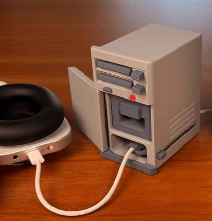Vintage 90s PC Desktop Organizer with Integrated Card Reader for Desktop Setup, Retro Tech Display & Hobby Collector Gift