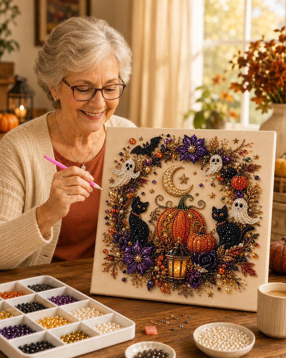 ? Last Day 60% OFF – ?✨ Halloween Pearl Art DIY Kit – Turn Tiny Pearls into Spooky-Cute Magic