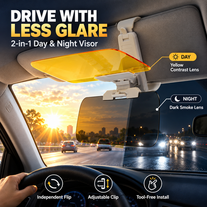 ⭐2-in-1 Car Visor Extender – Day & Night Anti-Glare Driving Shield