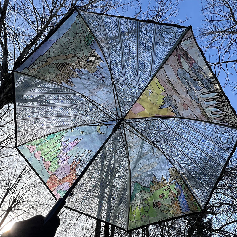 Vintage Stained Glass Magic Castle Transparent Umbrella