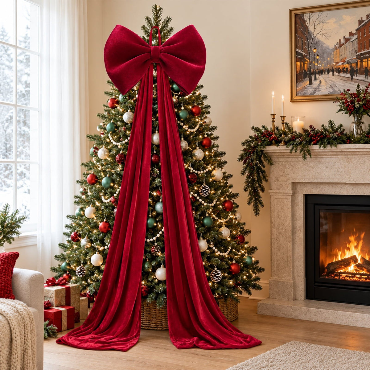 Velvet Christmas Tree Topper Bow, Large Bow for Christmas Tree Decorations
