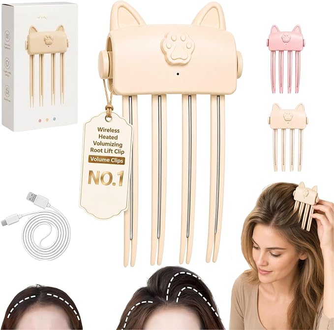 🎉48K+ Sold 💇 Wireless Heated Volumizing Root Lift Clip, Portable Travel Hair Styling Tool for Flat Fine Hair