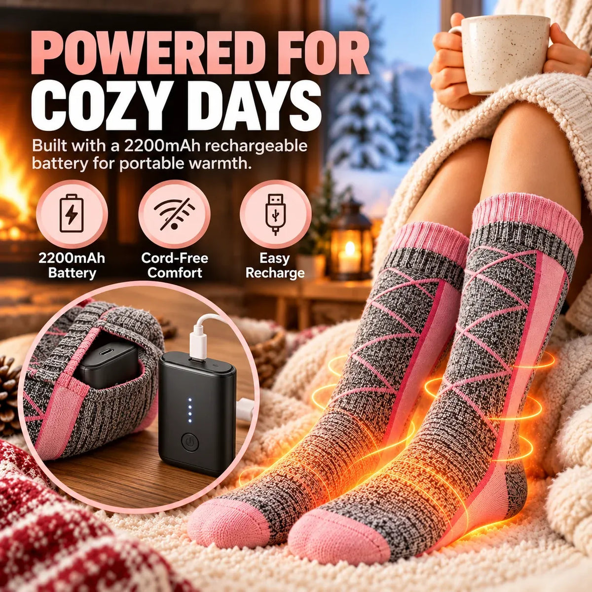 🔥 Rechargeable Heated Socks – 3 Heat Levels & 2200mAh Batteries