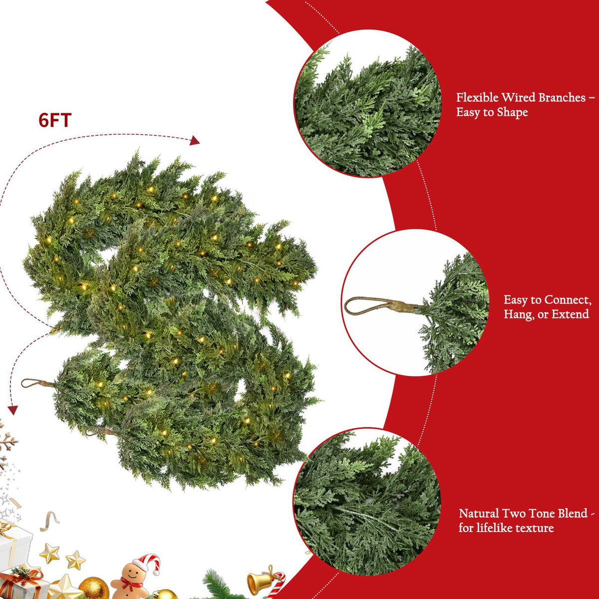 💥 Pre-lit Christmas Cedar Garland