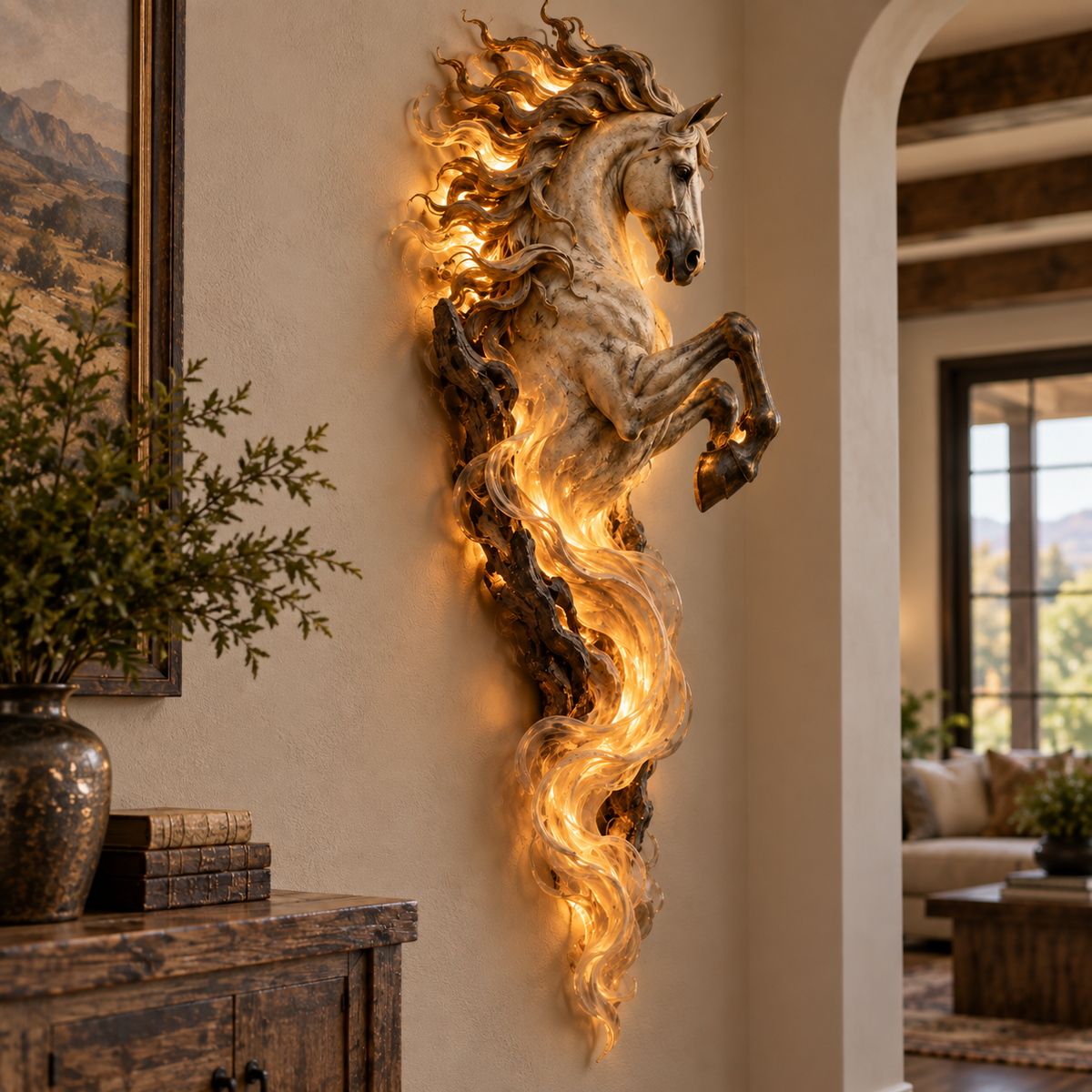 🔥Last Day 49% OFF -🐎 Emberlight Rearing Horse Wall Sculpture | Illuminated 3D Decor