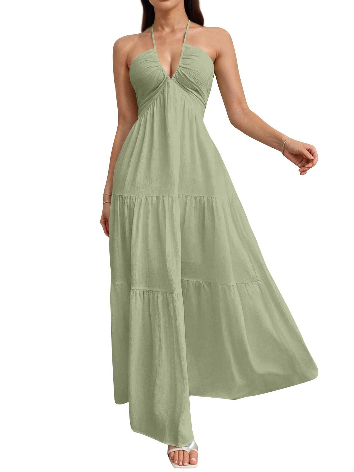Minimalist Sleeveless Open-Back Halter Maxi Dress