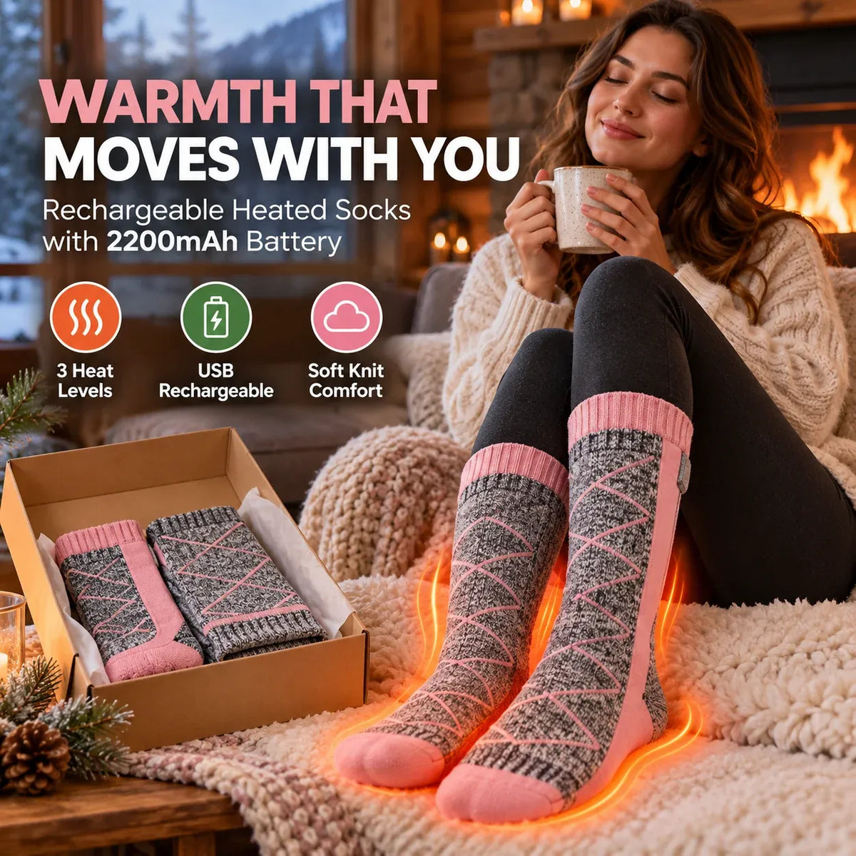 🔥 Rechargeable Heated Socks – 3 Heat Levels & 2200mAh Batteries
