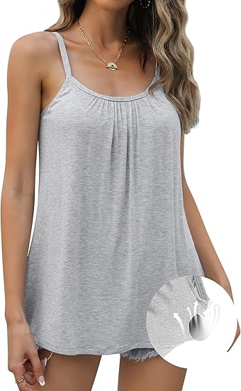 Women's Cool Flowy Bra Cami | with Built-in Cups | Relaxed Fit | Adjustable Spaghetti Strap