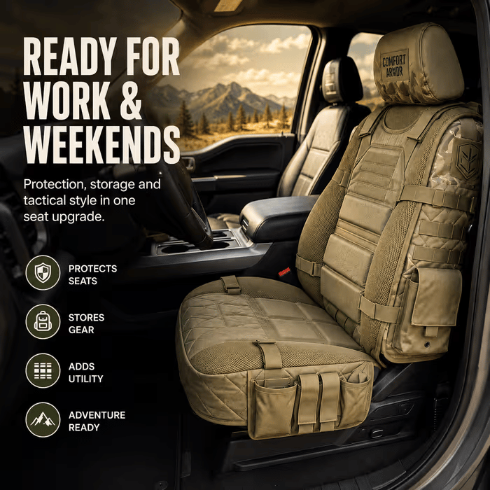 🎖️ Military‐Style Auto Seat Protectors|Universal Fit Heavy‐Duty Cushion For Long‐Drive Vehicle Owners