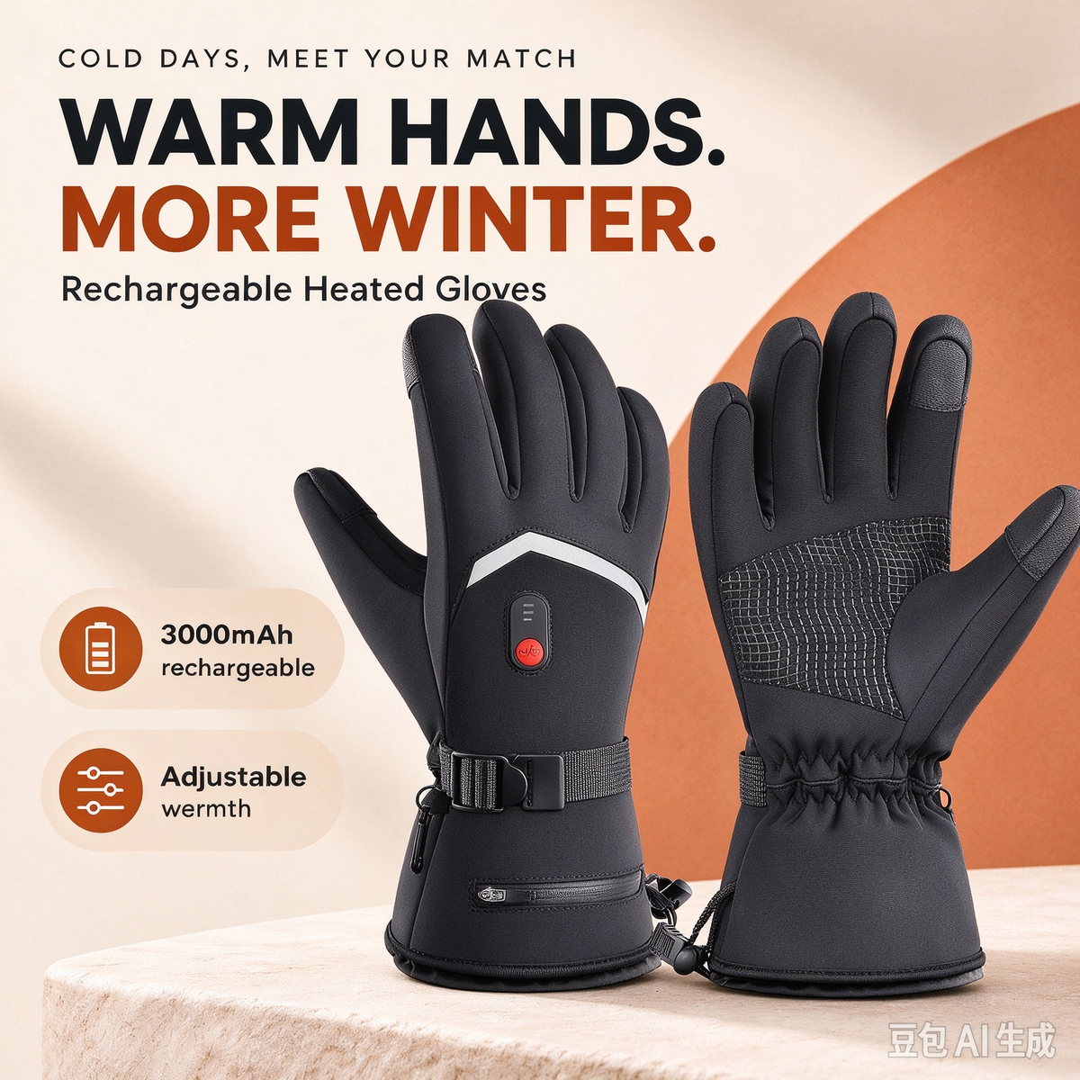 🔥 Rechargeable Heated Gloves with Digital Display & Flip-Open Fingertips