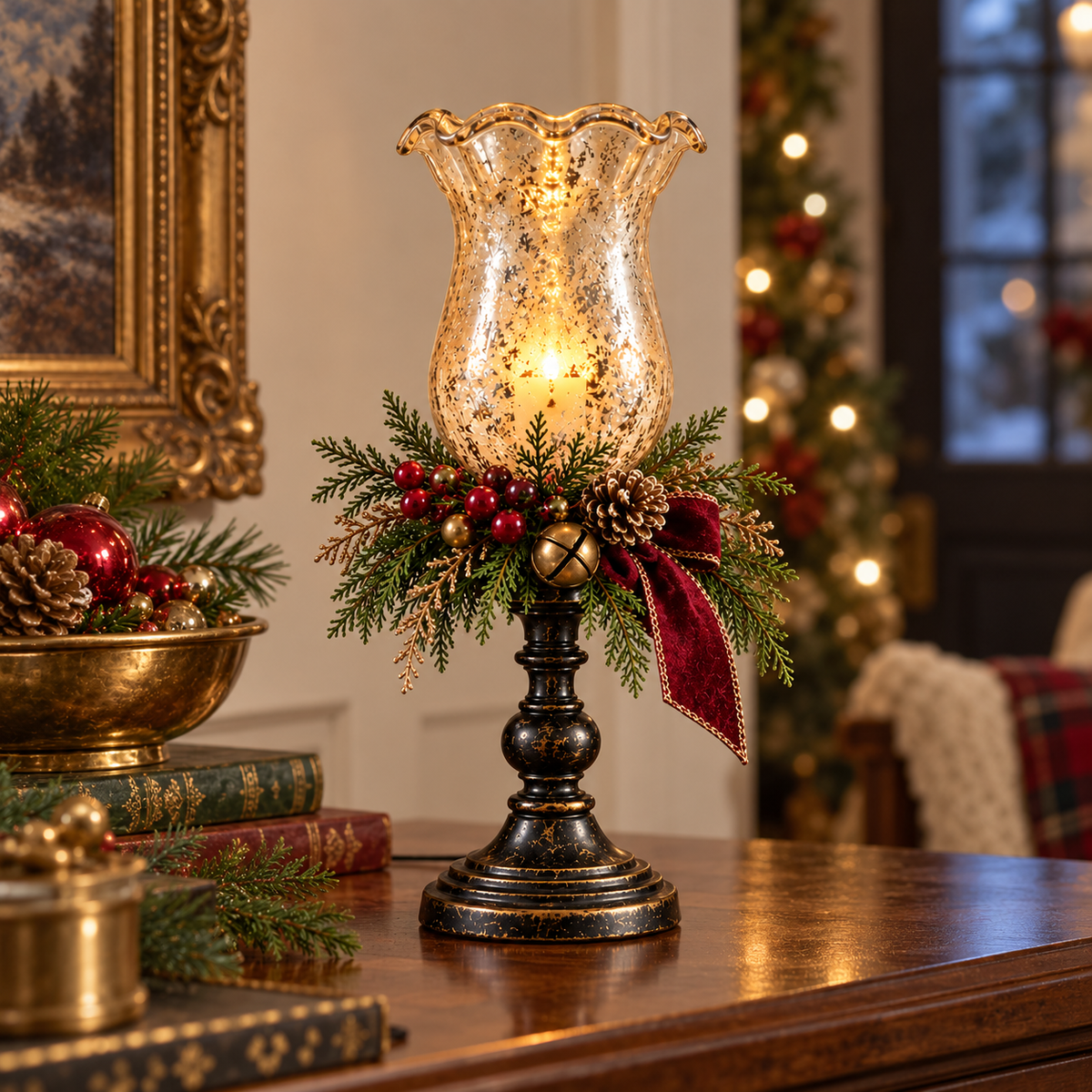 🕯️ Candlelit Christmas™ | Vintage Mercury Glass Candle Lamp