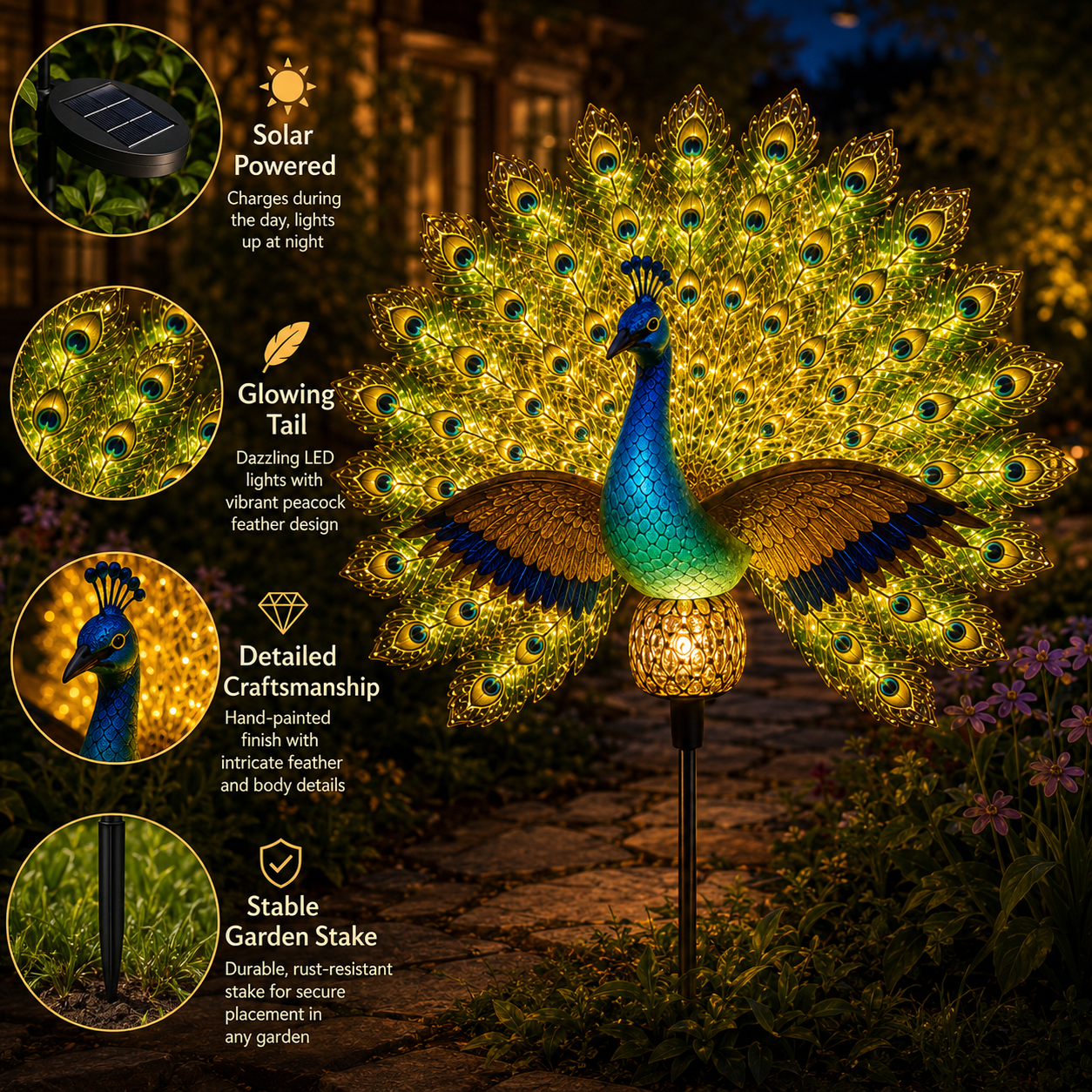 🔥Last Day 69% OFF🦚Solar Peacock Garden Sculpture