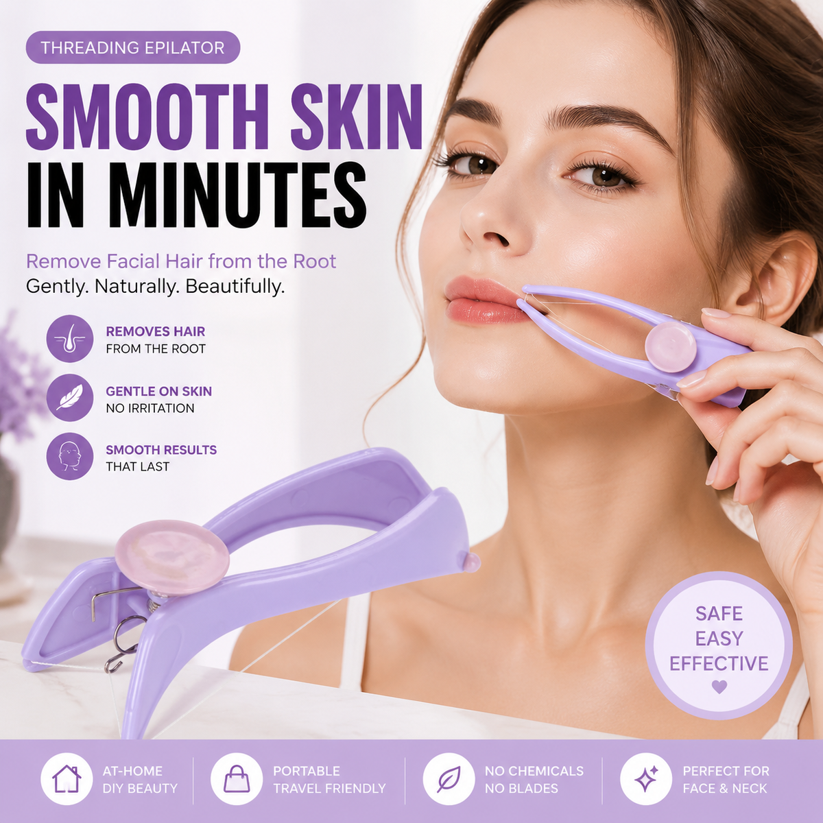 ✨ Facial Hair Threading Epilator – Painless Upper Lip & Face Hair Remover Tool for Smooth Skin at Home