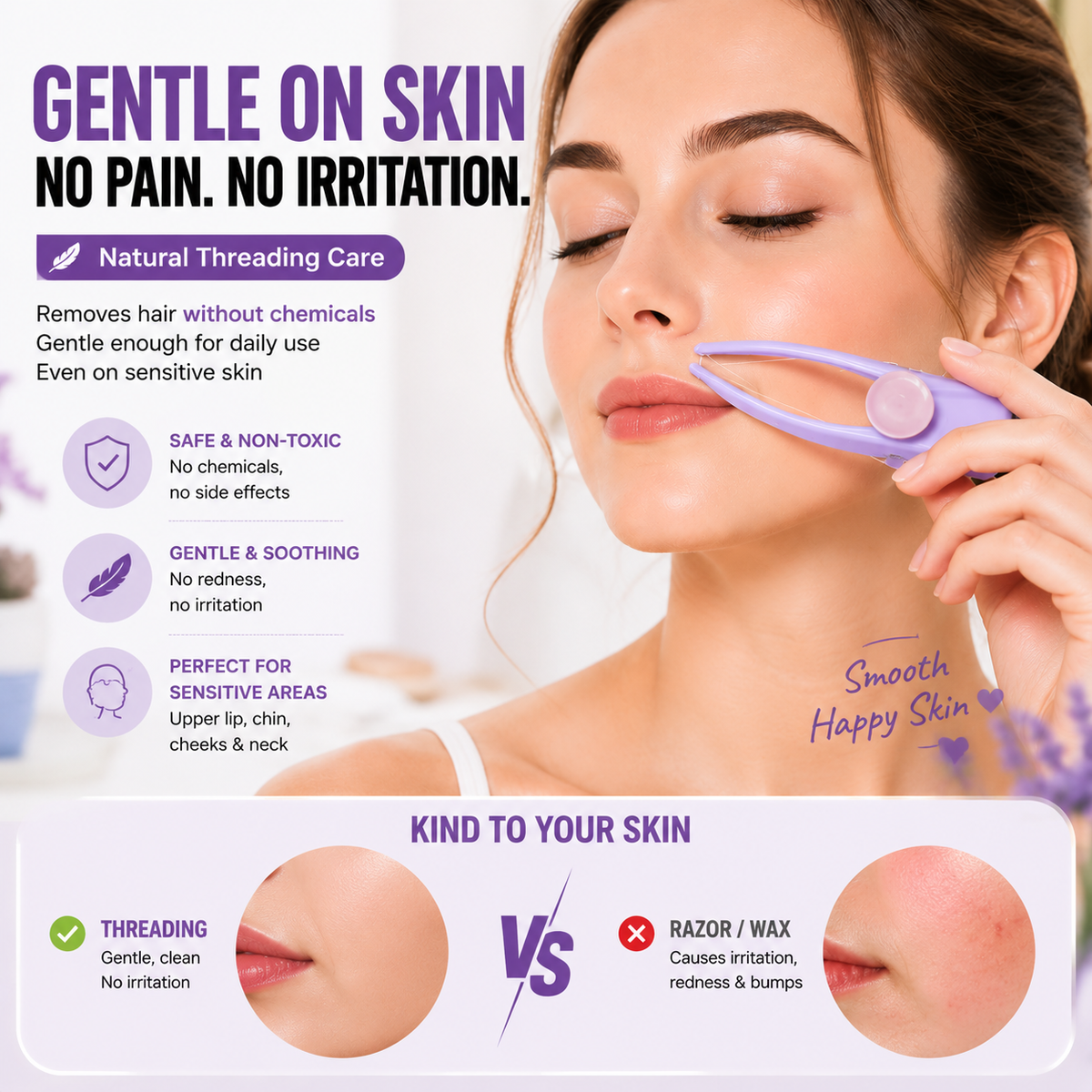 ✨ Facial Hair Threading Epilator – Painless Upper Lip & Face Hair Remover Tool for Smooth Skin at Home