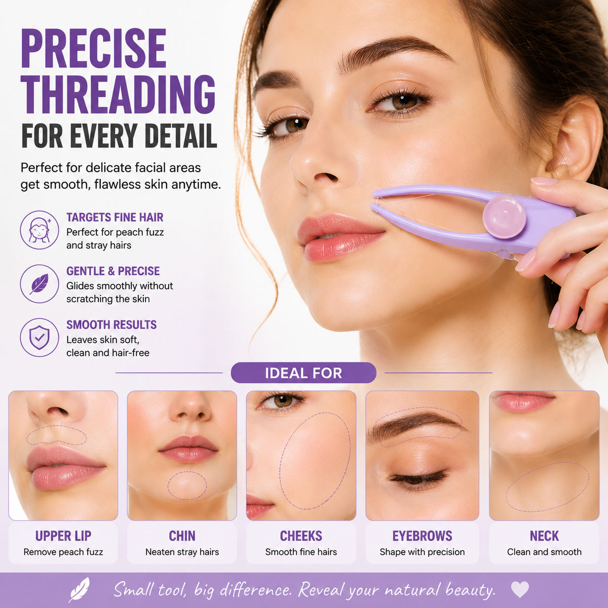 ✨ Facial Hair Threading Epilator – Painless Upper Lip & Face Hair Remover Tool for Smooth Skin at Home