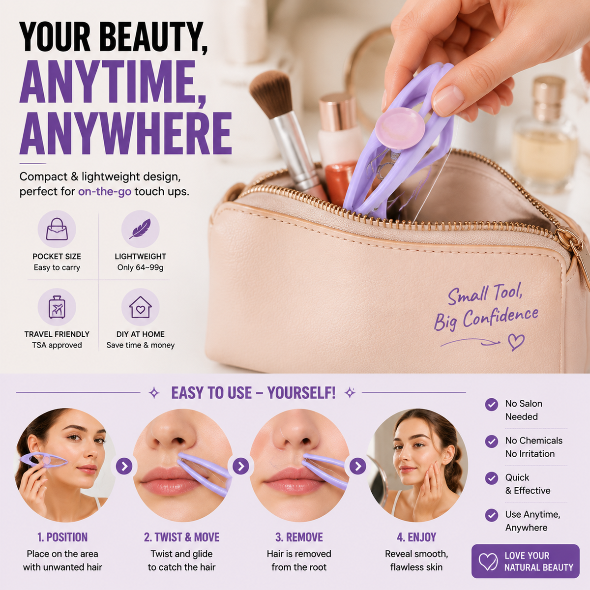 ✨ Facial Hair Threading Epilator – Painless Upper Lip & Face Hair Remover Tool for Smooth Skin at Home