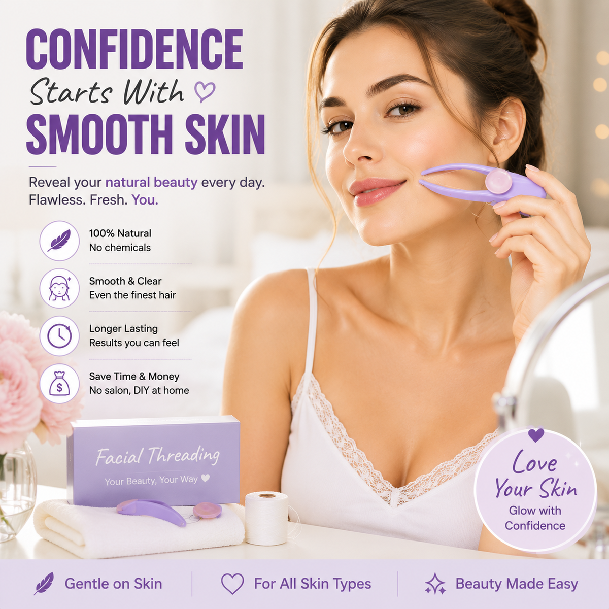✨ Facial Hair Threading Epilator – Painless Upper Lip & Face Hair Remover Tool for Smooth Skin at Home