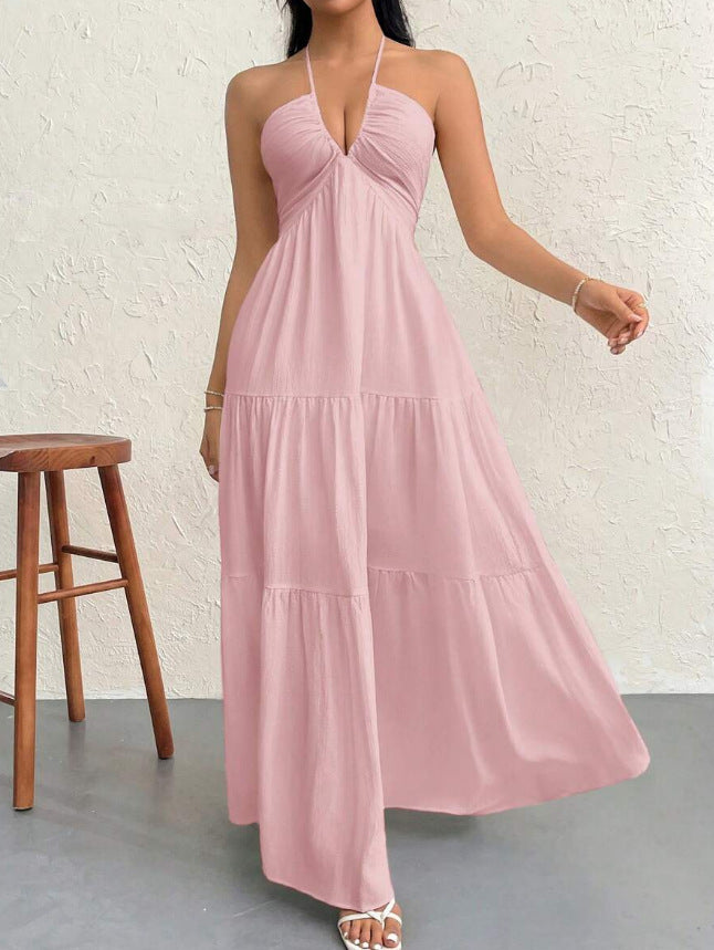 Minimalist Sleeveless Open-Back Halter Maxi Dress