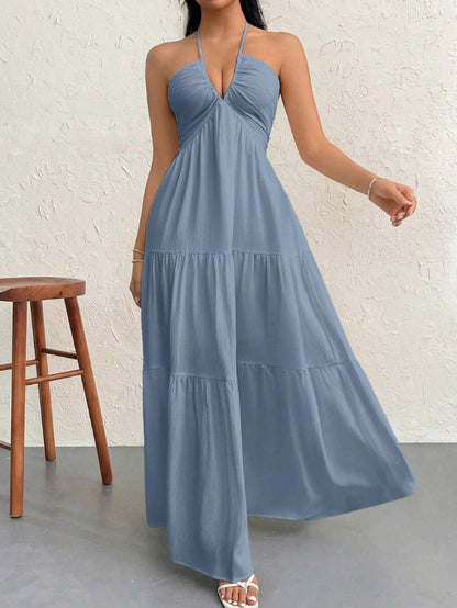Minimalist Sleeveless Open-Back Halter Maxi Dress