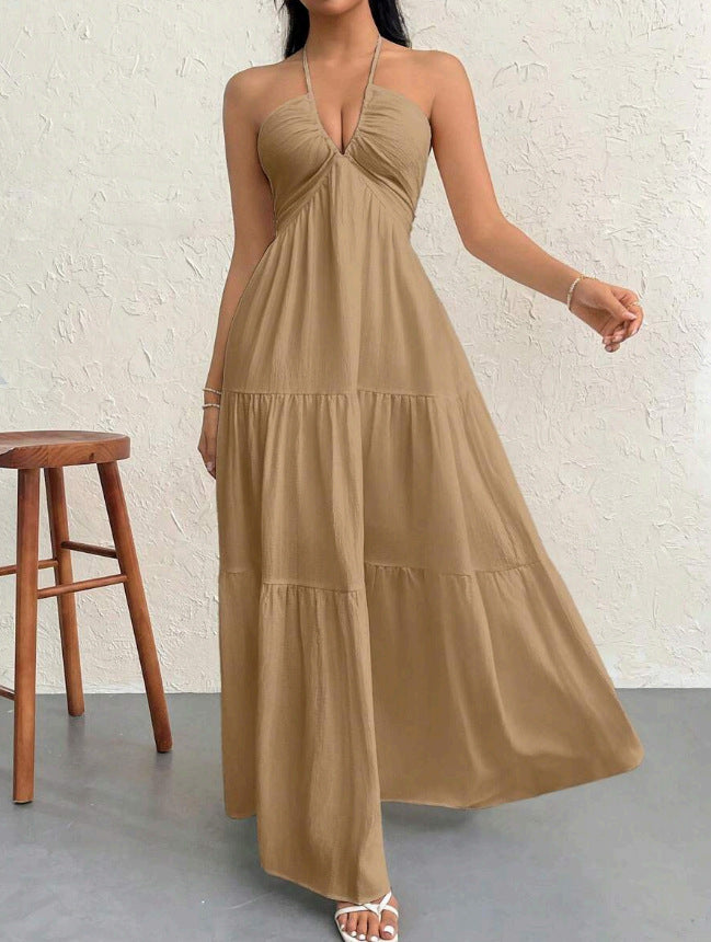 Minimalist Sleeveless Open-Back Halter Maxi Dress