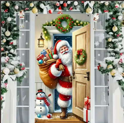 Christmas Door Covers,Decorative Bow Bell Wreath Christmas Door Wraps