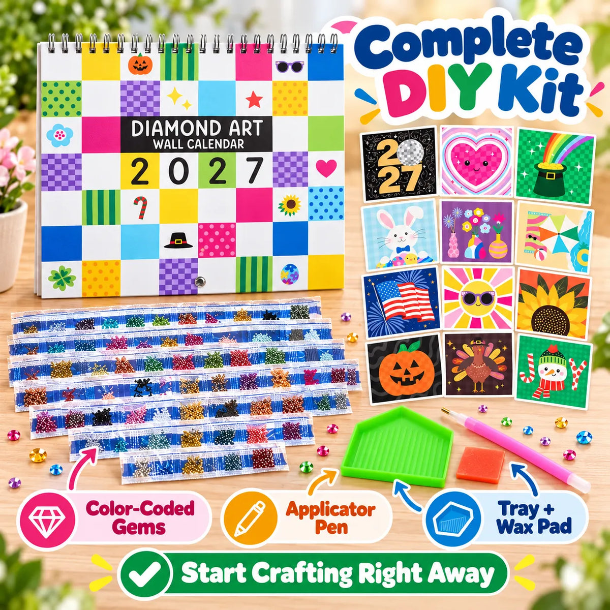 💎2027 Diamond Art Calendar Craft Kit | 12 Monthly Designs + Complete Gem Tools ✨