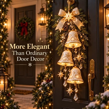 🔥Lighted Golden Bell Christmas Door Hanging🔔 – Cascading Holiday Décor