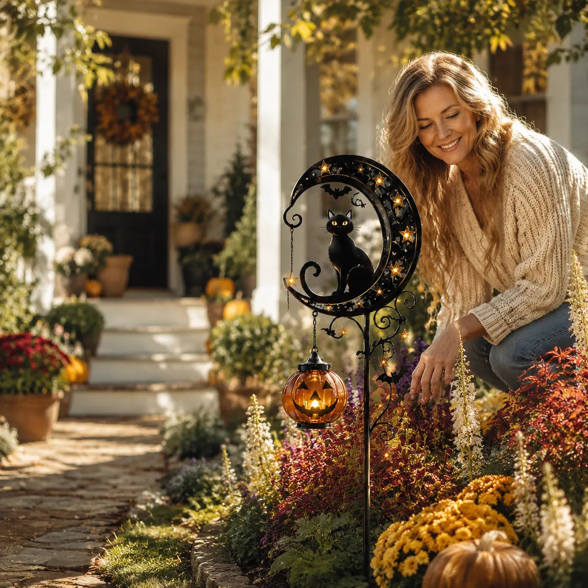🌙 Solar-Powered Black Cat Garden Stake Light – Create a Magical Halloween Glow in Your Yard