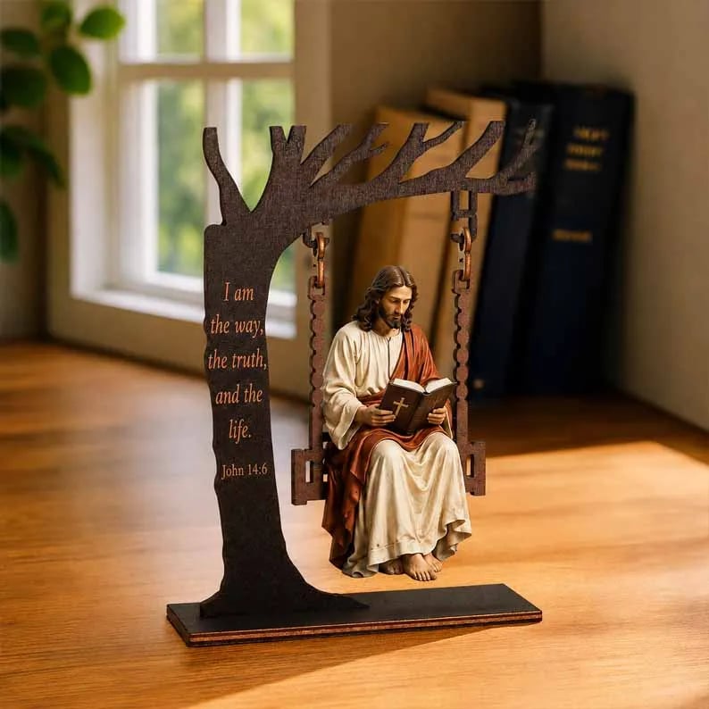 🔥 Buy 2 Get 1 Free ✝️ Jesus Swing Ornament – John 14:6 Christian Faith Table Decor
