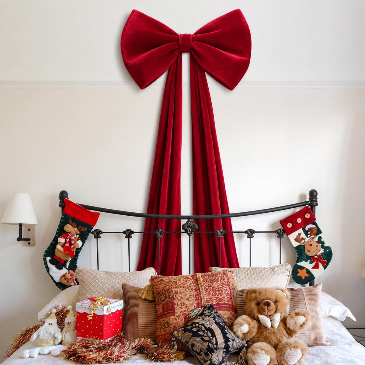 Velvet Christmas Tree Topper Bow, Large Bow for Christmas Tree Decorations