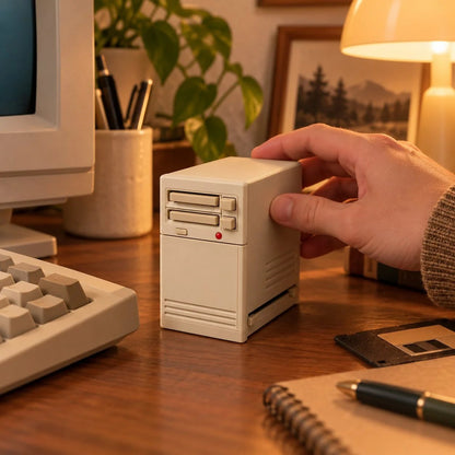 Vintage 90s PC Desktop Organizer with Integrated Card Reader for Desktop Setup, Retro Tech Display & Hobby Collector Gift