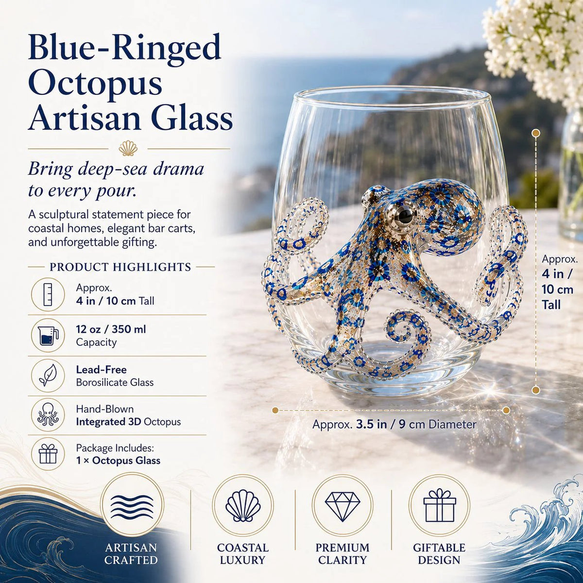 ⏰Last day Promotion 🔥-🎁The Perfect Beach House Gift🌊3D Ocean Animal Artisan Glassware Collection