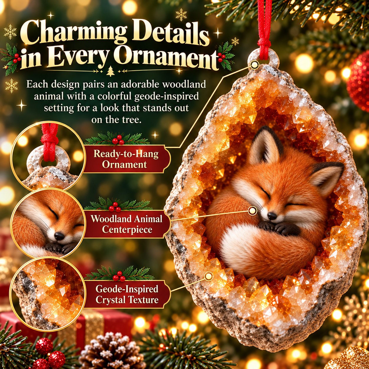Natural crystal woodland ornament Christmas keepsake